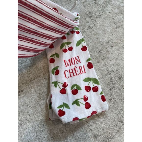 Valentines Day‎ Mon Cheri Cherry Kitchen Towels Set Of 3 NWT 100% Cotton - Picture 4 of 5
